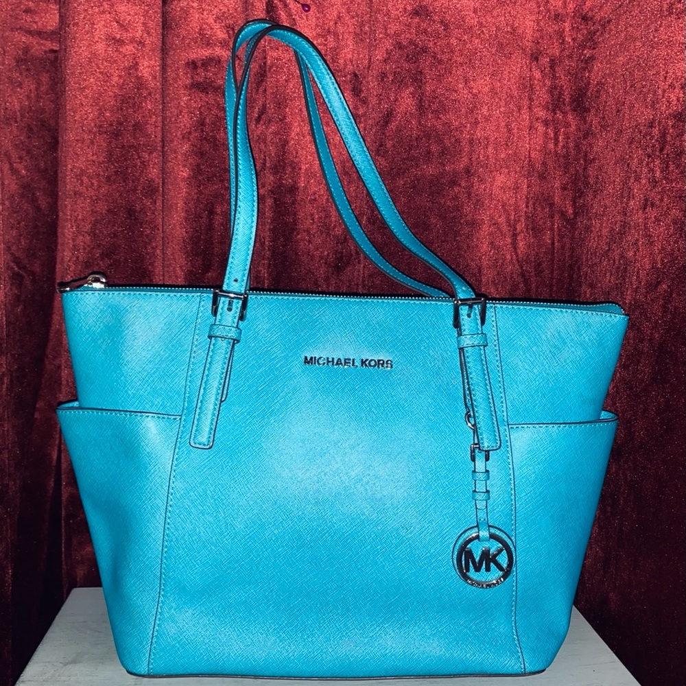 Michael Kors Jet Set Top-Zip Peacock Tote Bag